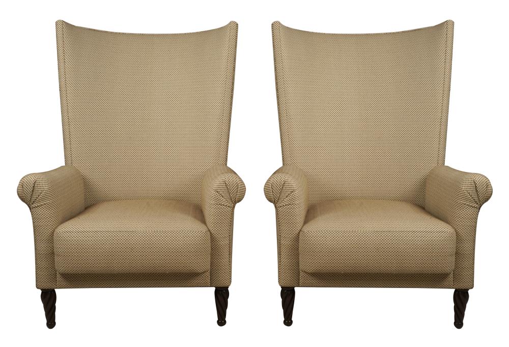 Appraisal: PAIR OF A RUDIN HIGH BACK ARMCHAIRSlabel to undersides each