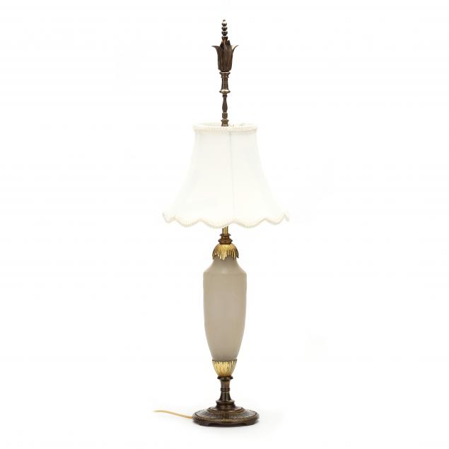 Appraisal: ATTRIBUTED TO STEUBEN ALABASTER ACID CUT-BACK TABLE LAMP Early th