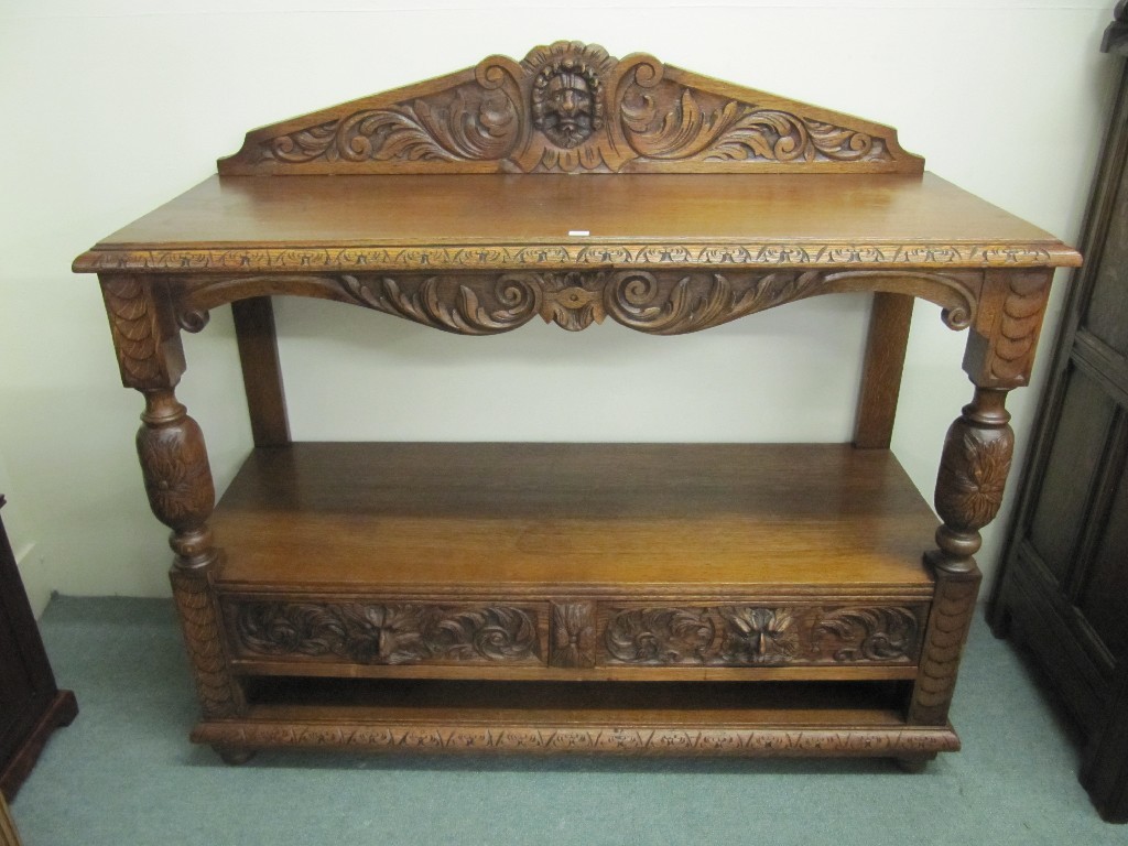 Appraisal: Carved oak buffet style two tier table