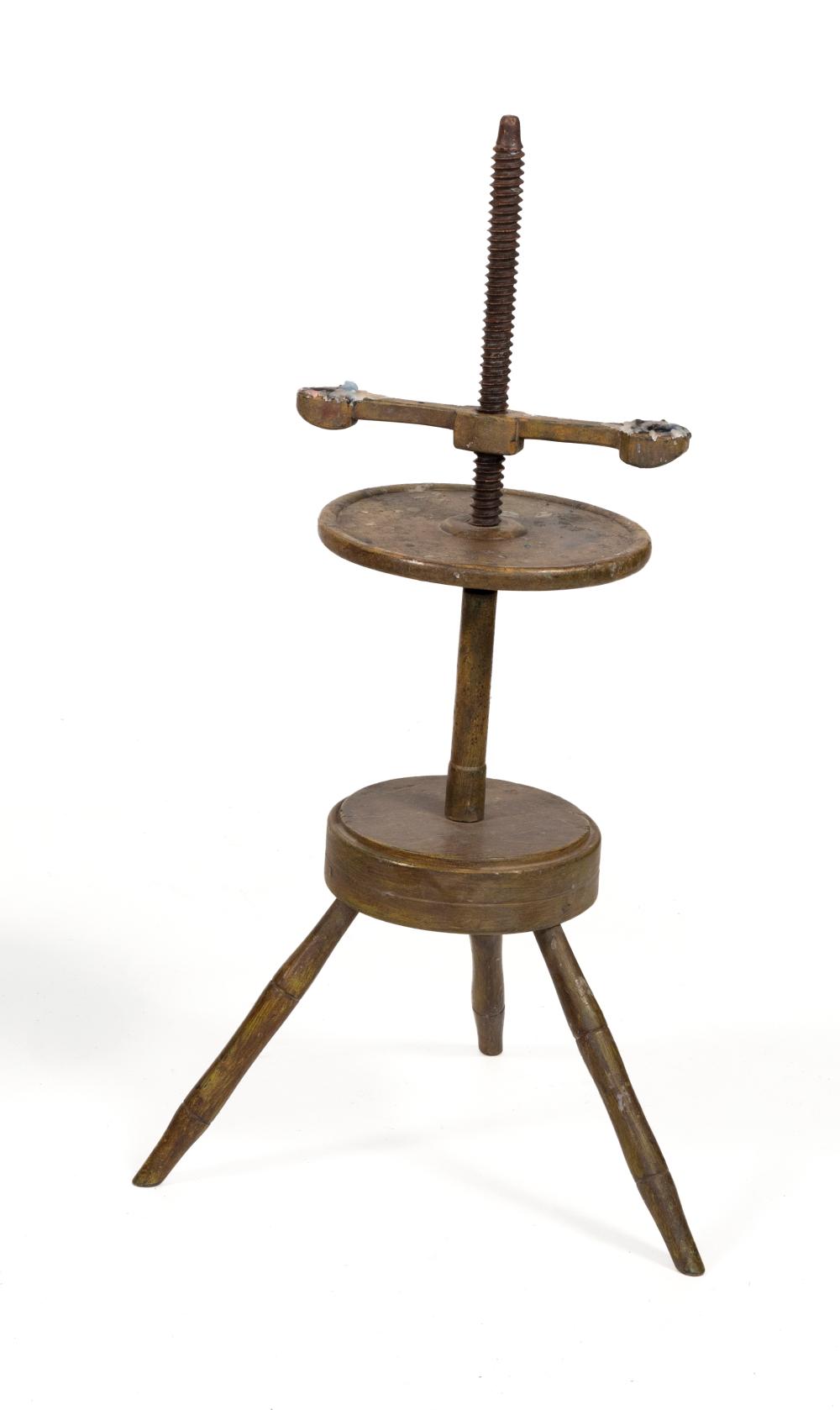 Appraisal: EARLY ADJUSTABLE CANDLESTAND NEW ENGLAND TH CENTURY HEIGHT DIAMETER OF