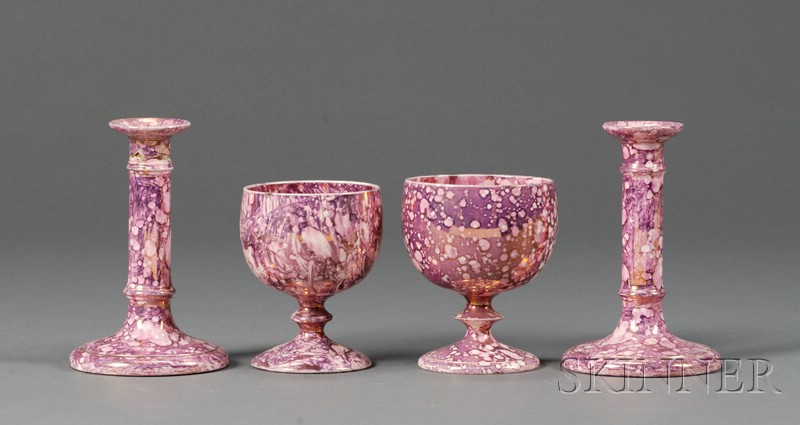 Appraisal: Four Staffordshire Pink Lustre Items England th century each decorated