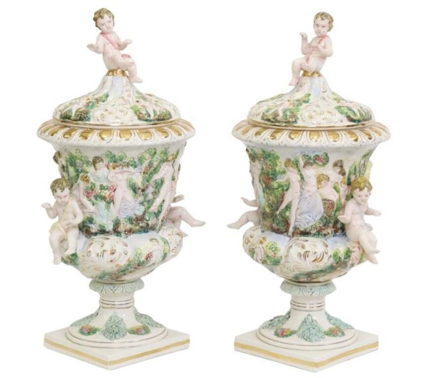 Appraisal: pair Large Italian parcel gilt porcelain vases with covers Capodimonte