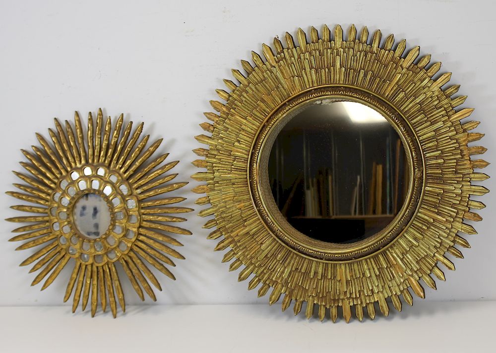 Appraisal: Antique Sunburst Gilt Mirrors Very decorative The smaller mirror is