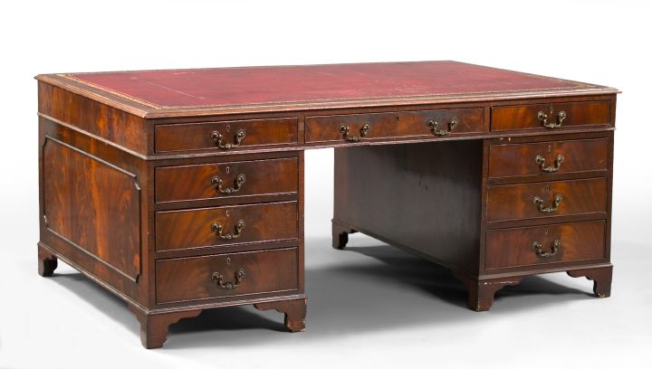 Appraisal: George III-Style Mahogany Partner's Desk the top with an inset