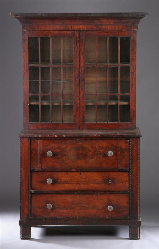 Appraisal: ENGLISH CLASSICAL MAHOGANY SECRETARY BOOKCASE early th century In two