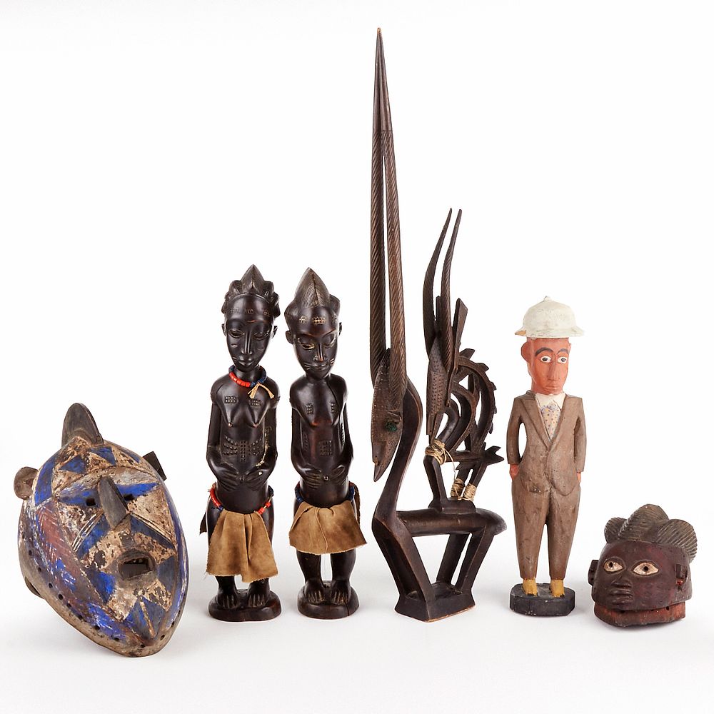 Appraisal: Group of African Carved Wood Objects Group of six African