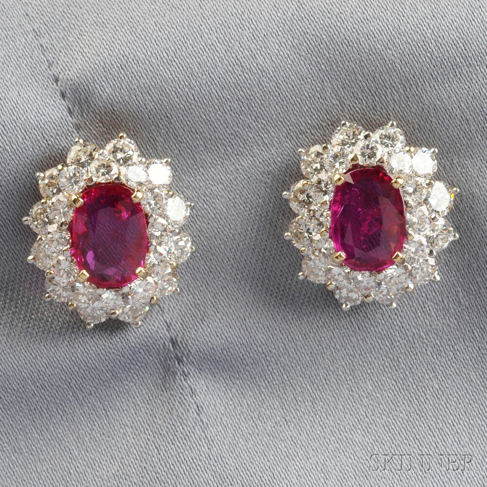 Appraisal: kt Gold Ruby and Diamond Earrings each set with a