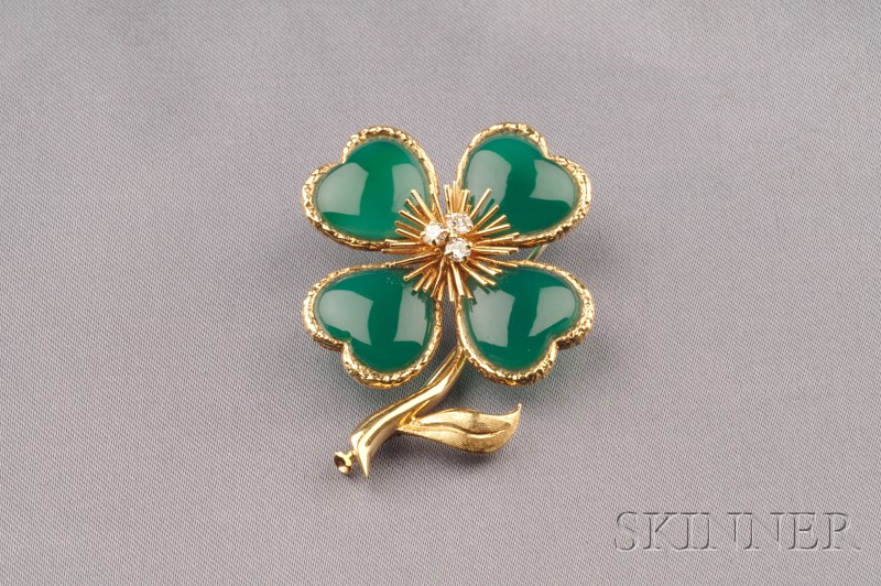 Appraisal: kt Gold Chrysoprase and Diamond Rose de Noel Clip Brooch