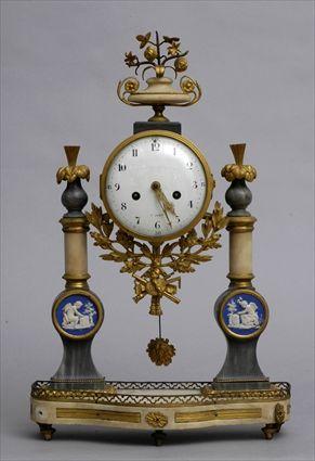 Appraisal: LOUIS XVI GILT-METAL-MOUNTED MARBLE PILLAR MANTLE CLOCK The enamel dial