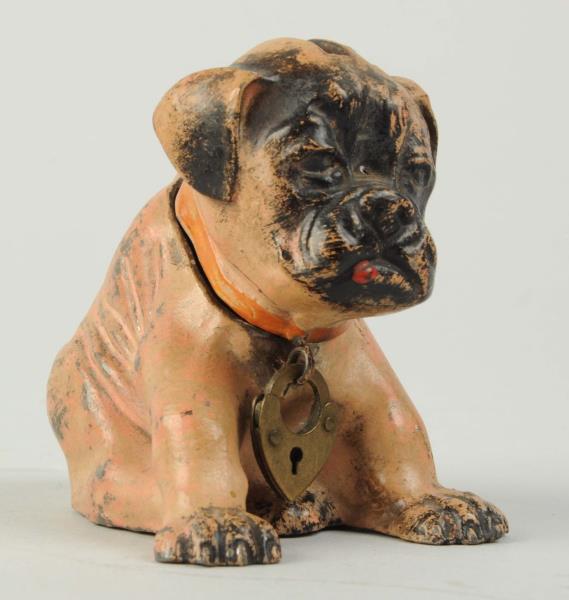 Appraisal: Cast Spelter Sitting Pug Dog Penny Still Bank German Depicts