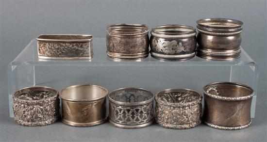 Appraisal: Nine American sterling silver napkin rings by various makers late