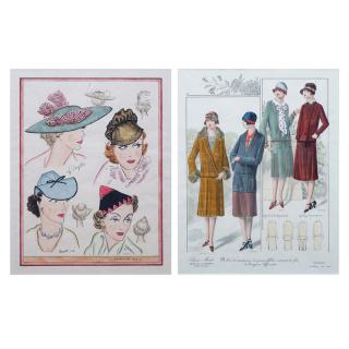 Appraisal: Two Vintage Italian Prints Dress Patterns Hats Matted and framed