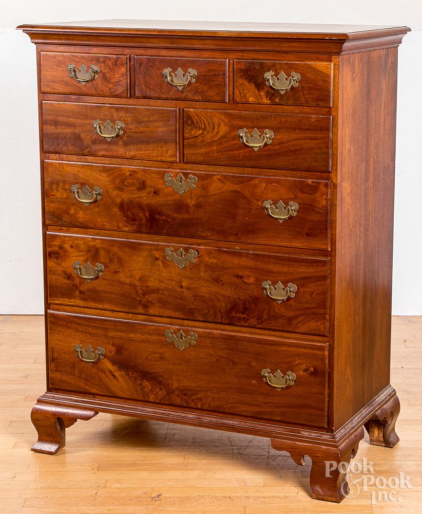 Appraisal: Bench made Chippendale walnut semi tall chest Bench made Chippendale