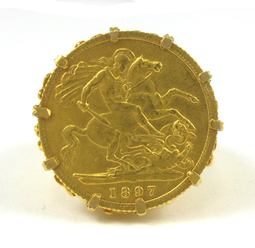 Appraisal: GOLD COIN AND EIGHTEEN KARAT GOLD RING featuring an British