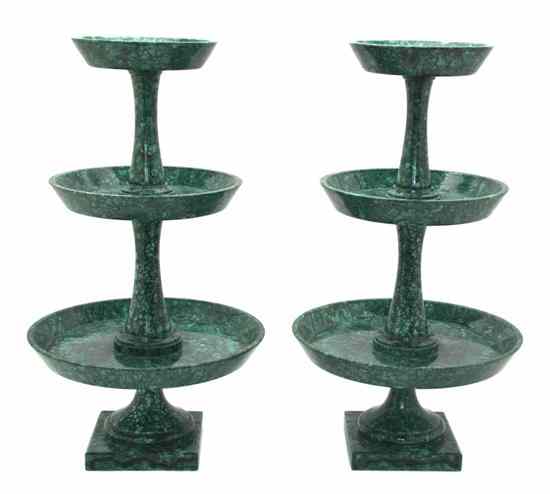 Appraisal: A Pair of Continental Malachite Tazze each with three graduated