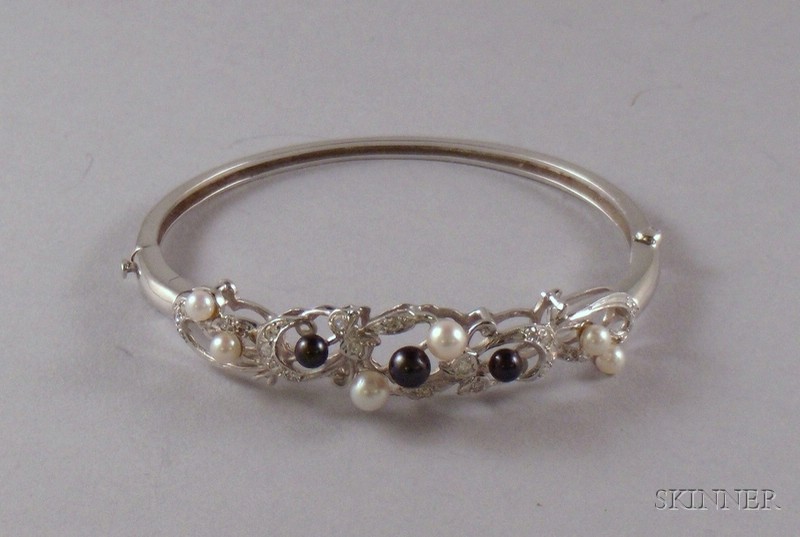 Appraisal: kt White Gold Pearl and Paste Bangle