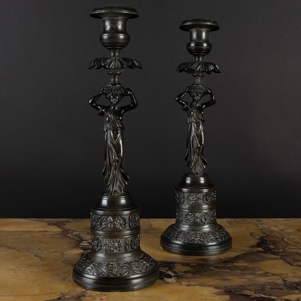 Appraisal: Pair of Bronze and Metal Figural Candlesticks Possibly Italian in