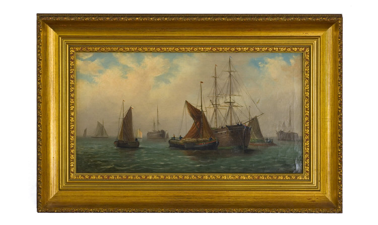 Appraisal: Millson Hunt - Naval Painter Harbour scene Oil on canvas