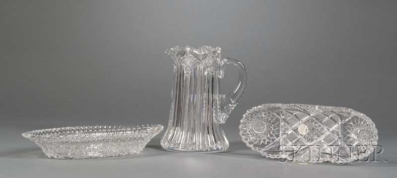 Appraisal: Three Cut Glass Items th century each brightly cut including