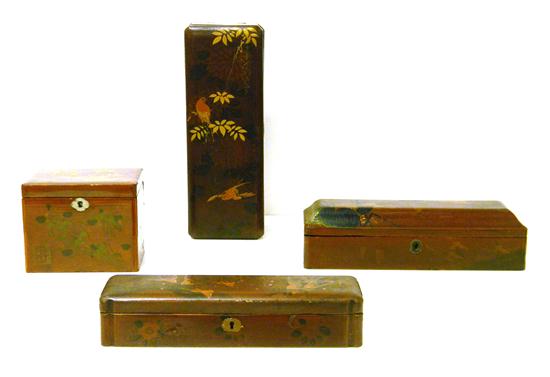 Appraisal: Four Japanese lacquered boxes including hinged box with scalloped edges