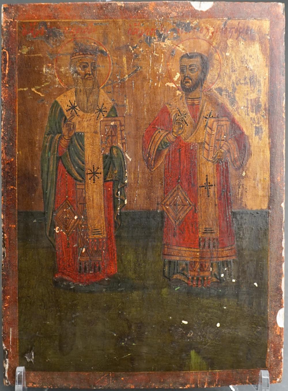 Appraisal: Greek Icon of two Saints x in x cm