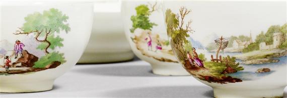 Appraisal: CUPS AND SAUCERS WITH LANDSCAPE PAINTINGS ZURICH CIRCA - Partly