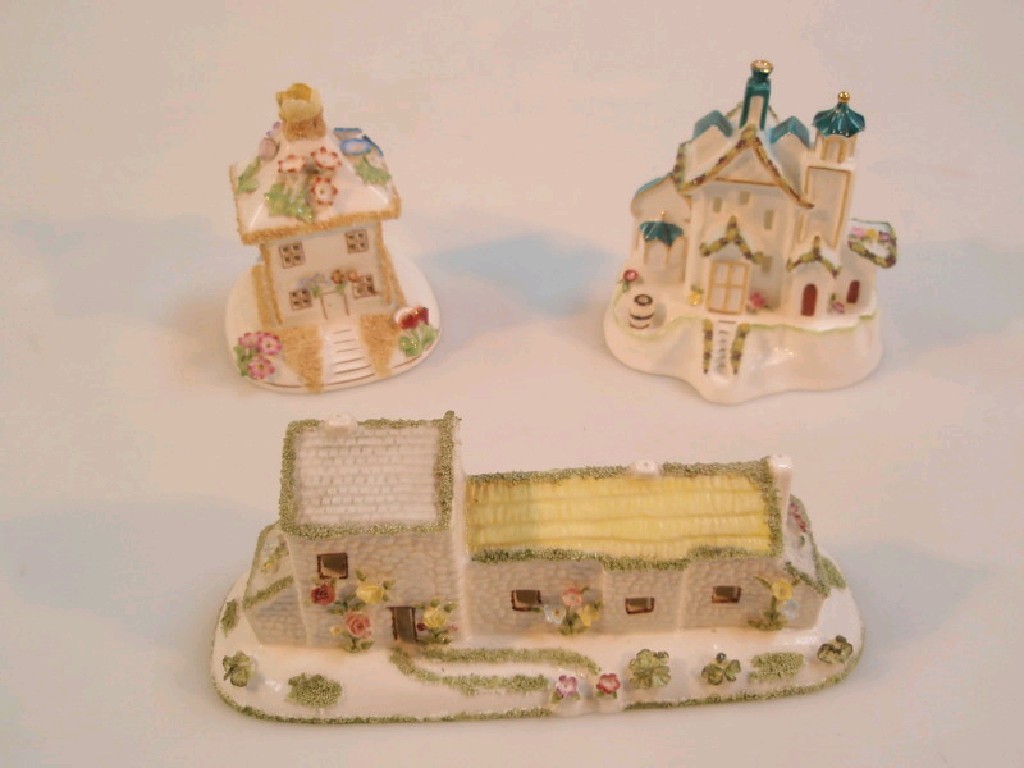 Appraisal: Three Coalport bone china cottages the summerhouse the farmhouse and