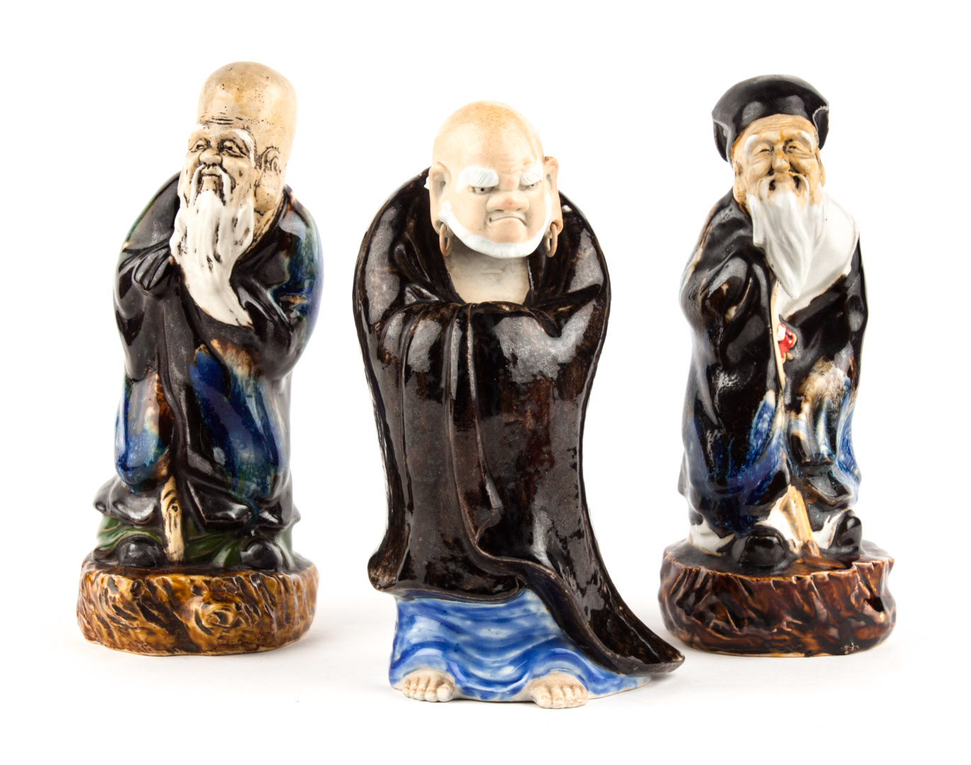 Appraisal: Three Japanese sumida gawa figures slip glaze decorated figures of