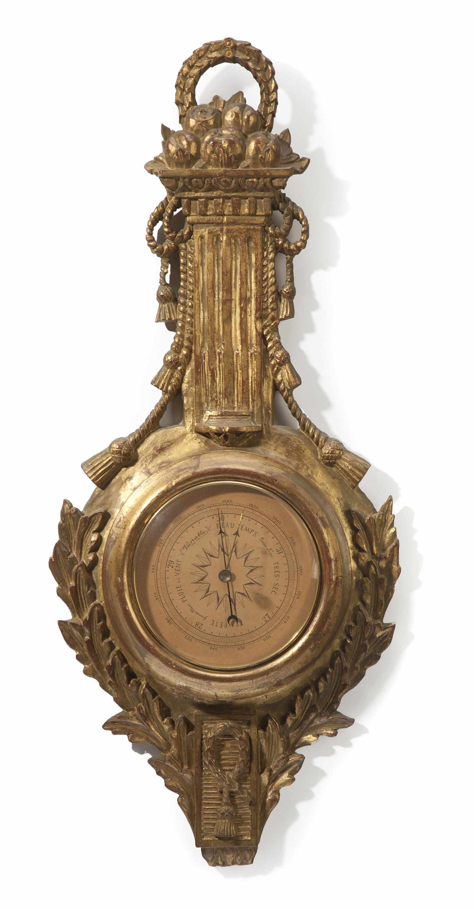 Appraisal: An Italian Neoclassical style carved giltwood barometer height in cm