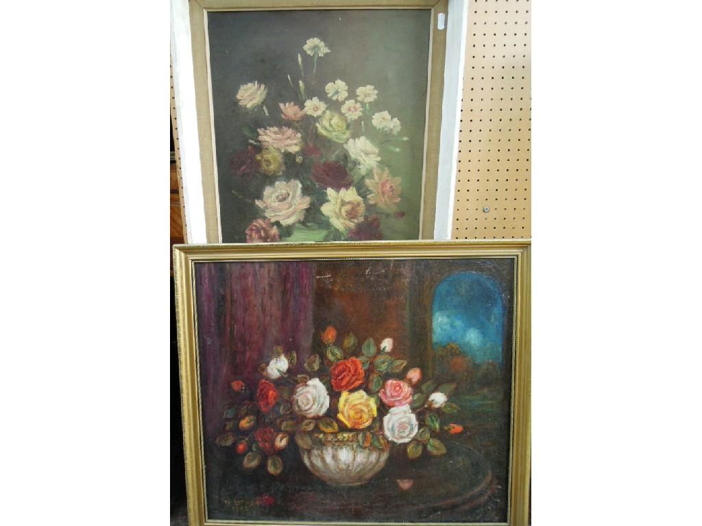 Appraisal: An oil painting on canvas of a still life with