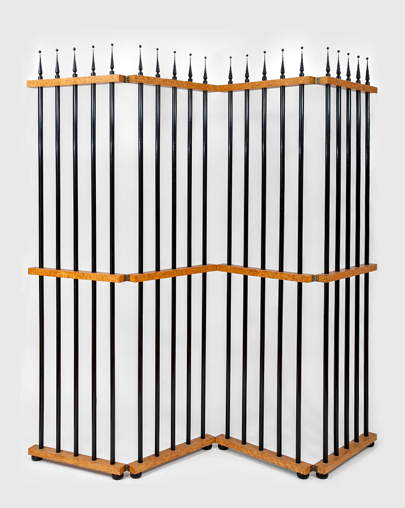 Appraisal: Ebonized Wood and Bird's Eye Maple Four-Panel Screen ft in