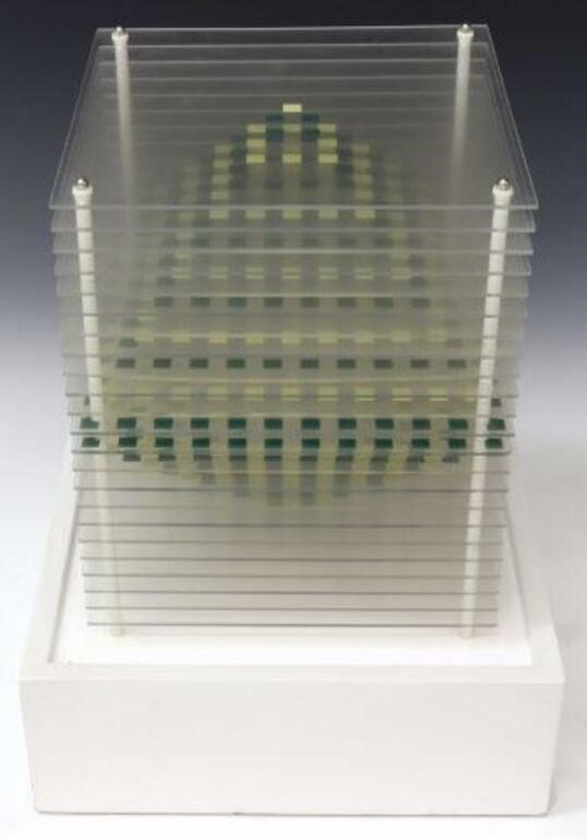 Appraisal: Modern plexiglass op art sculpture th c plexiglass sheets with