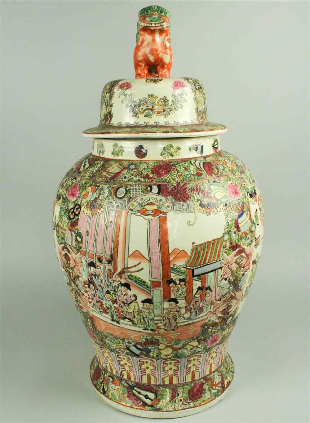 Appraisal: CHINESE LARGE ROSE MEDALLION JAR AND COVER decorated with a