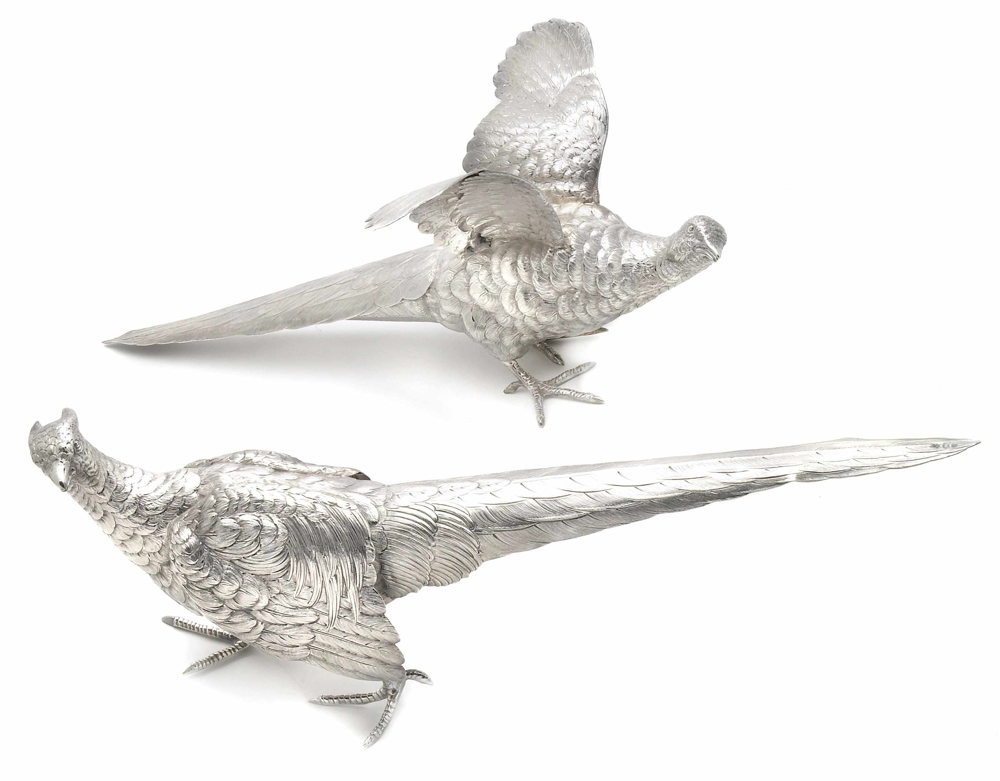 Appraisal: A Continental silver pair of pheasant figures Probably German with