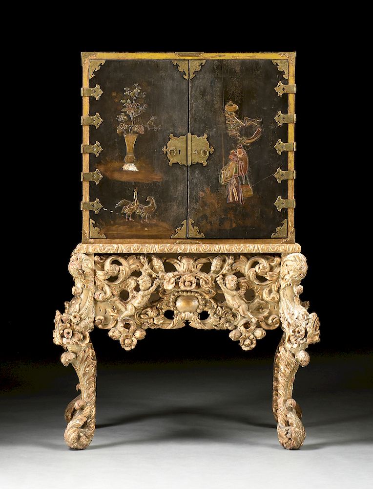 Appraisal: AN EDO PERIOD - LACQUERED CABINET ON A WILLIAM AND