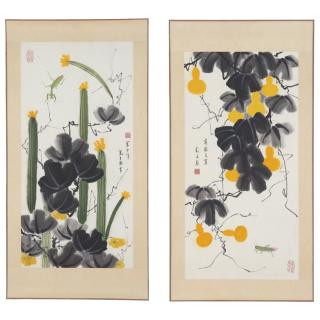 Appraisal: Manner of Qi Baishi scroll paintings Manner of Qi Baishi