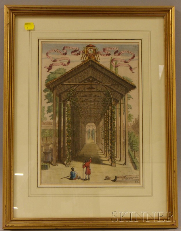 Appraisal: Framed Hand-colored Etching of an Orangerie inscribed G GAGLIARD ROM