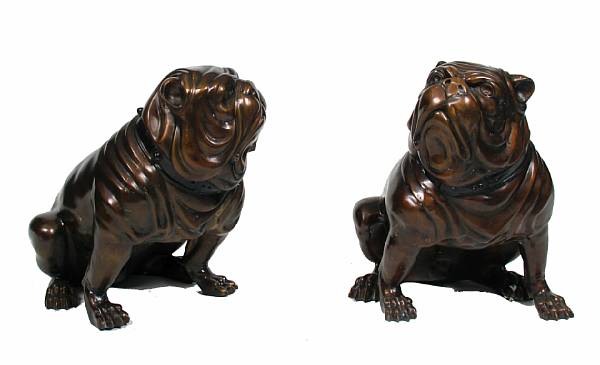 Appraisal: A pair patinated bronze bulldogs height in width in depth