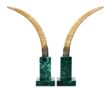 Appraisal: Pair of Chinese mounted elephant ivory tusksUncarved tusks mounted to