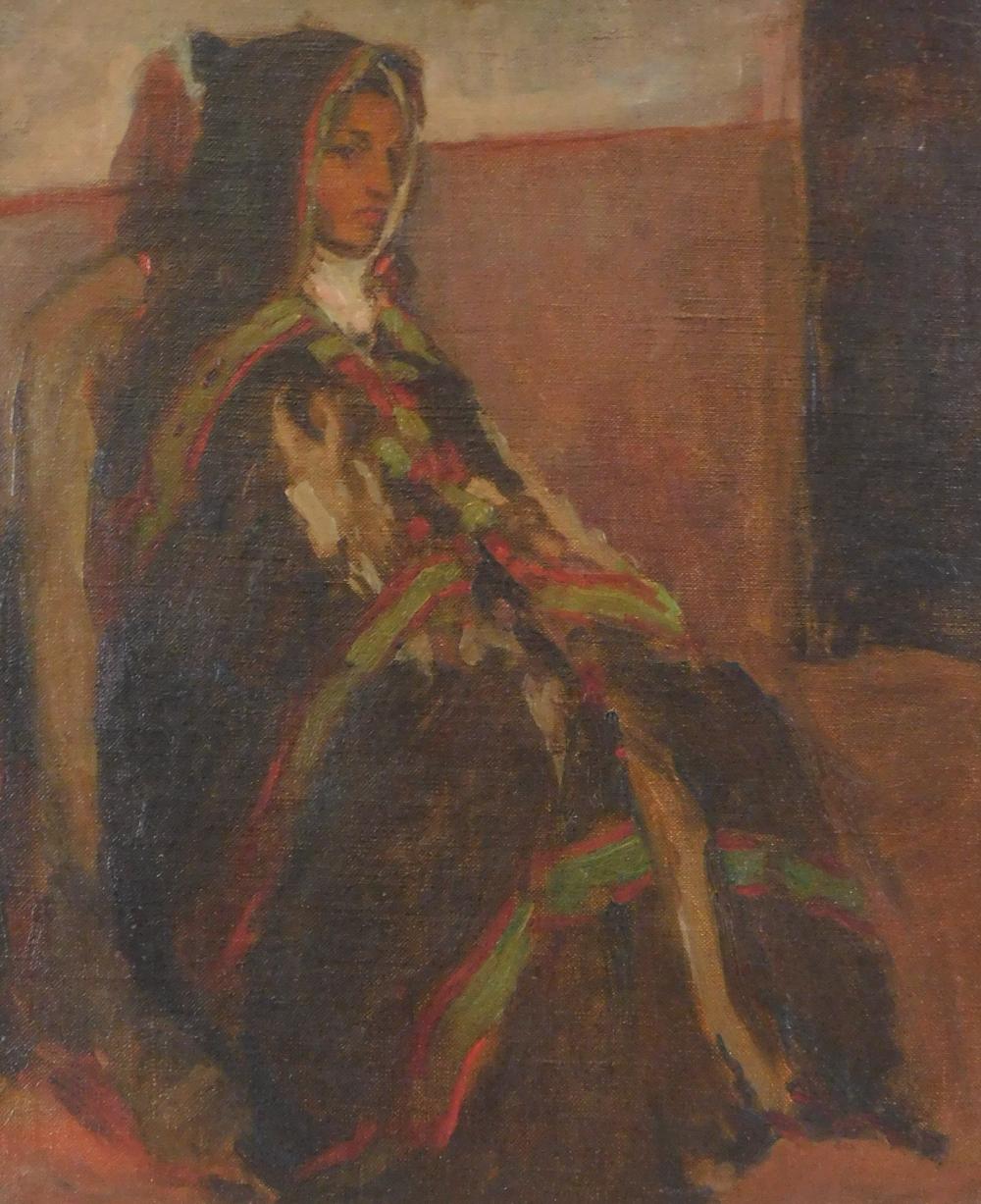 Appraisal: Lucien Abrams American Connecticut - oil on canvas woman sits