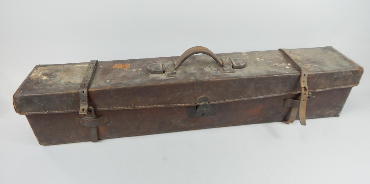 Appraisal: A late th-early thC rectangular leather gun case bearing label