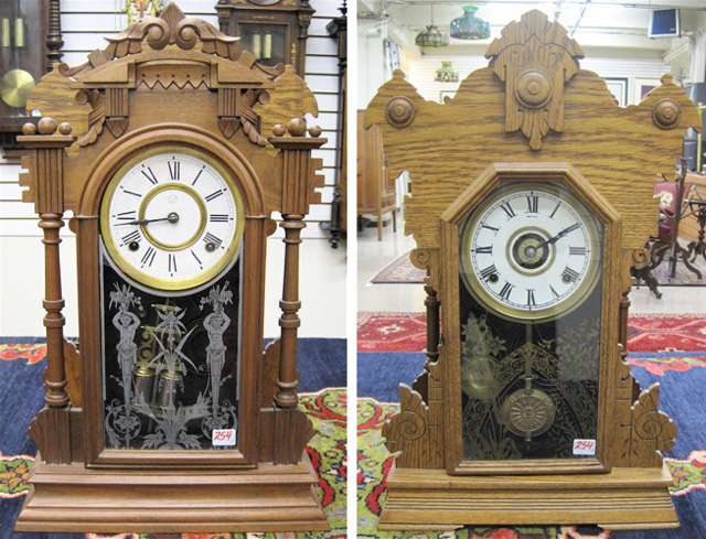 Appraisal: TWO AMERICAN KITCHEN CLOCKS a Ansonia oak cased model with