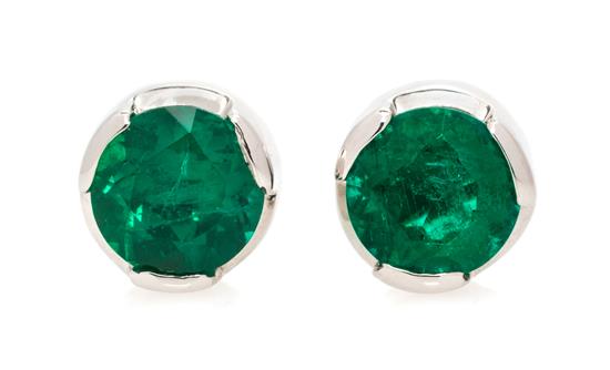 Appraisal: Sale Lot A Pair of White Gold and Emerald Stud