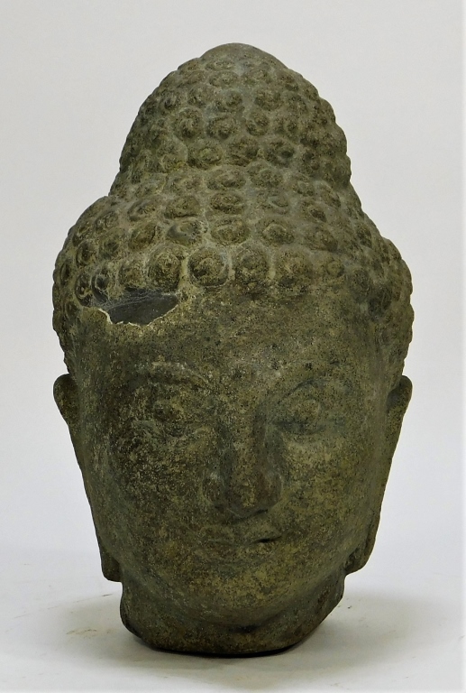 Appraisal: ANTIQUE THAI CARVED STONE BUDDHA HEAD FRAGMENT Thailand th CenturyFigural