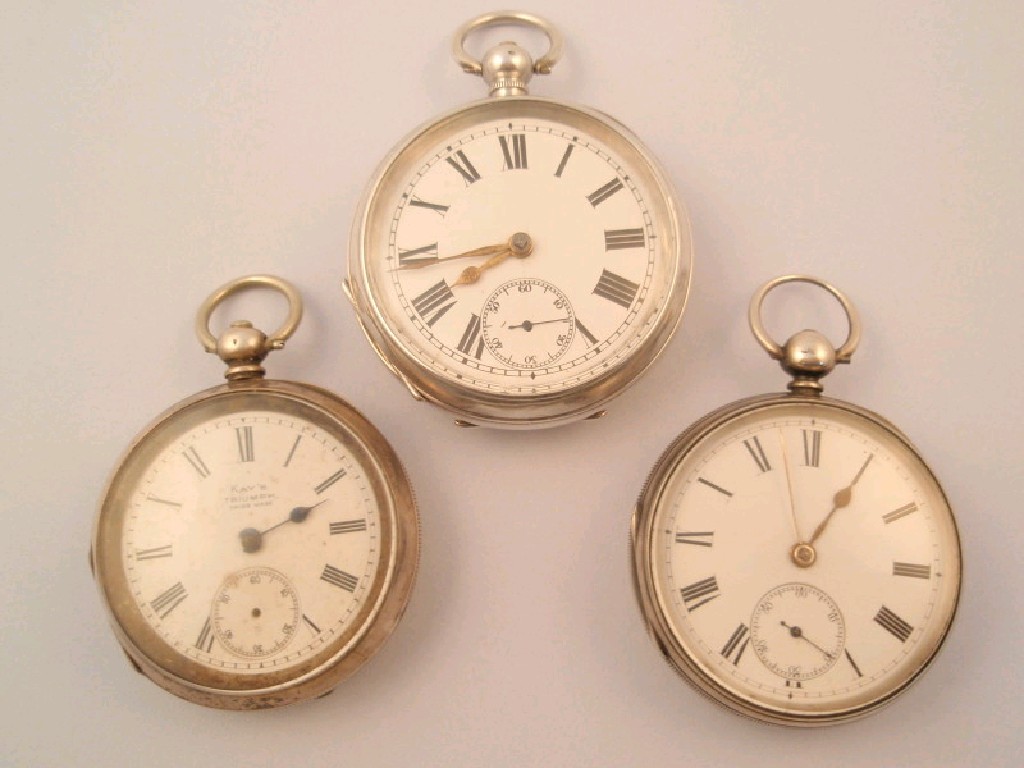 Appraisal: Three open faced silver pocket watches