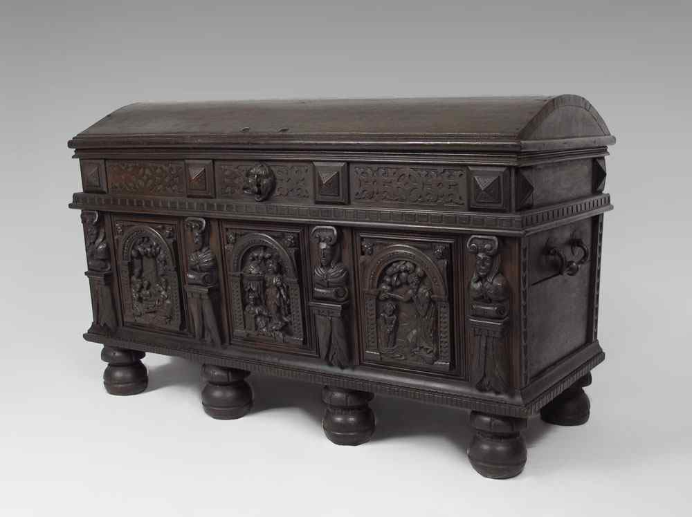 Appraisal: TH CENTURY CARVED EUROPEAN BLACK WALNUT DOME TOP CHEST Richly