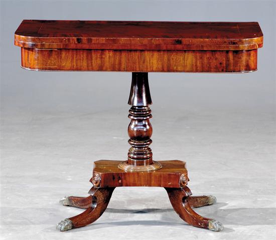 Appraisal: Regency style inlaid mahogany card table late th century rectangular