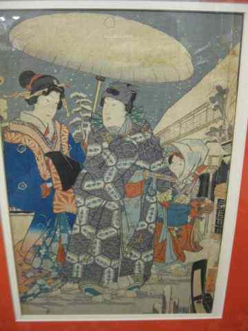 Appraisal: Japanese Woodblock Print of a Family approx '' x ''