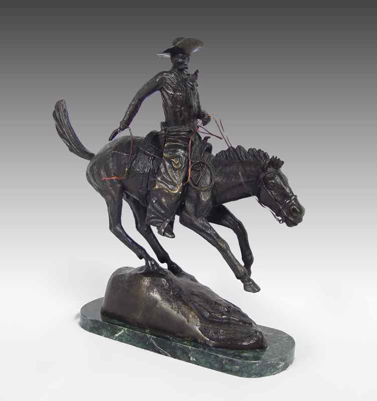 Appraisal: BRONZE AFTER REMINGTON ARIZONA COWBOY On marble plinth '' h