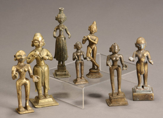 Appraisal: Group of Eight Indian Folk Bronzes of Krishna and Radha